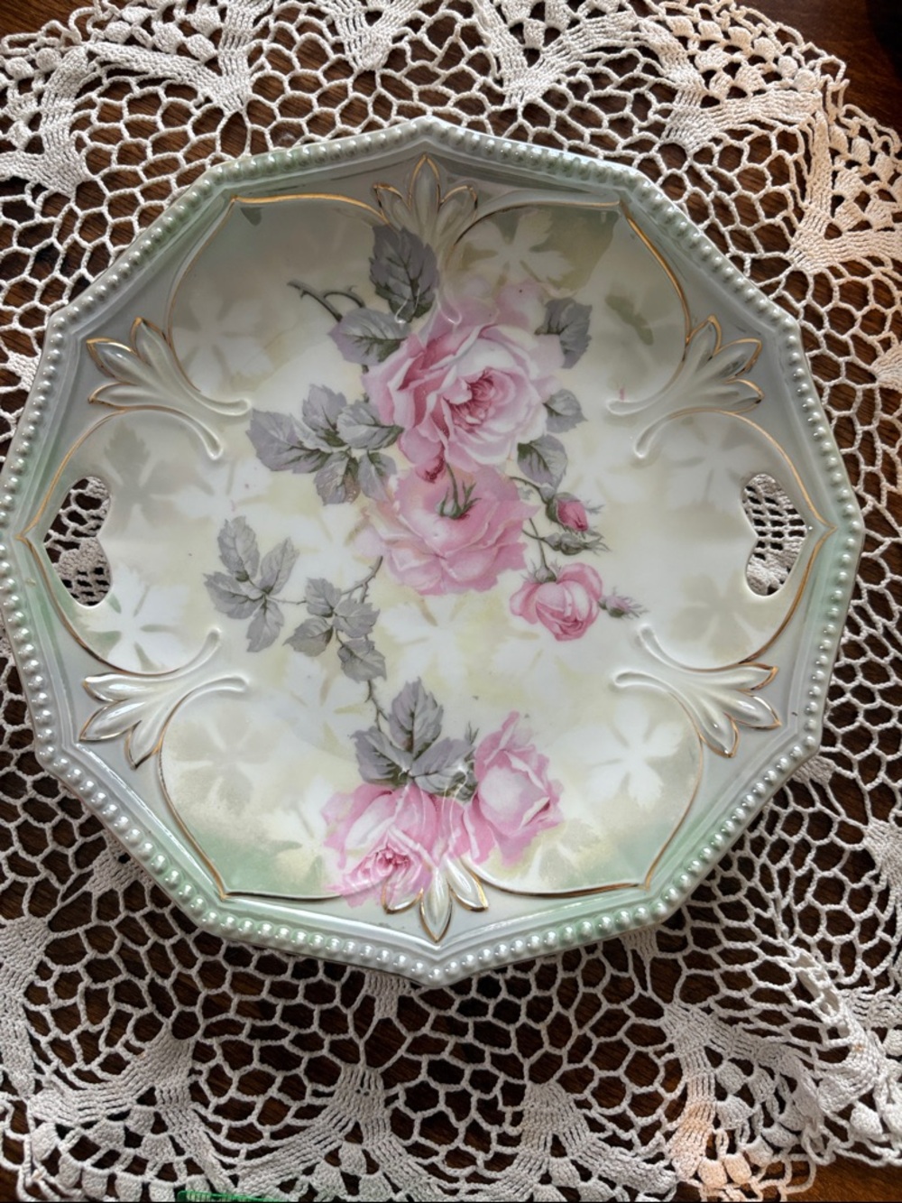 Hand-Painted Floral Porcelain Serving Plate - Pink Roses